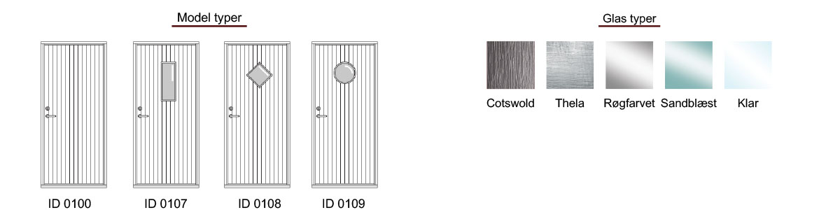 Hafnia hoveddør modeller og glas.