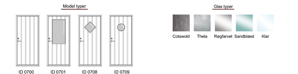 Facadedør, Planke modeller og glas.